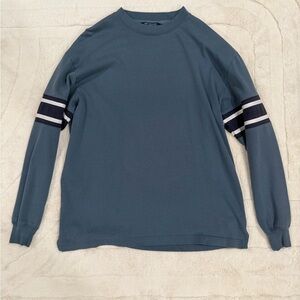 Men's Long-Sleeve Crewneck Shirt - Slate Blue with Striped Sleeves